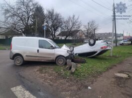 Аварія на черкаському перехресті через недотримання ПДР: Ford перекинувся